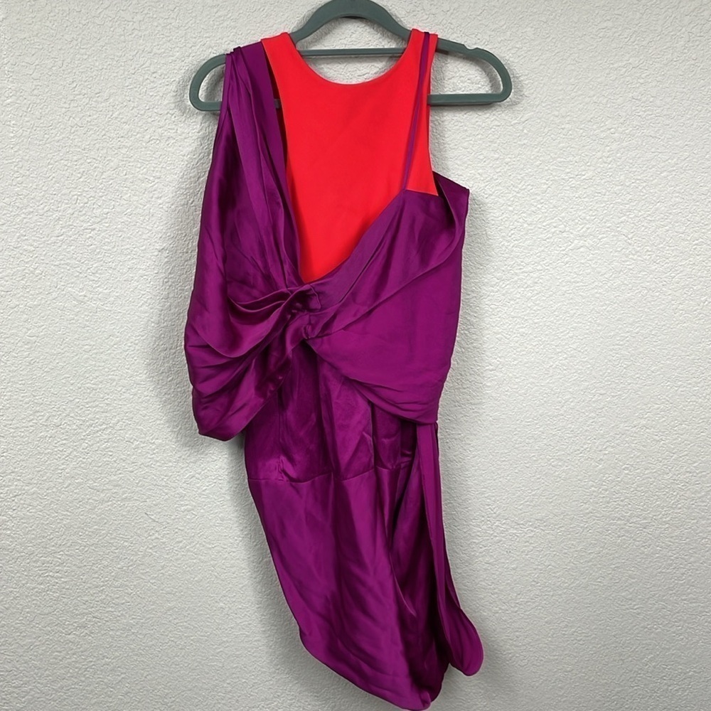 Nwt Atlein Hybrid Satin Draped Mini Dress Runway Color Block Fuchsia Sz 2 — image 6 of 8